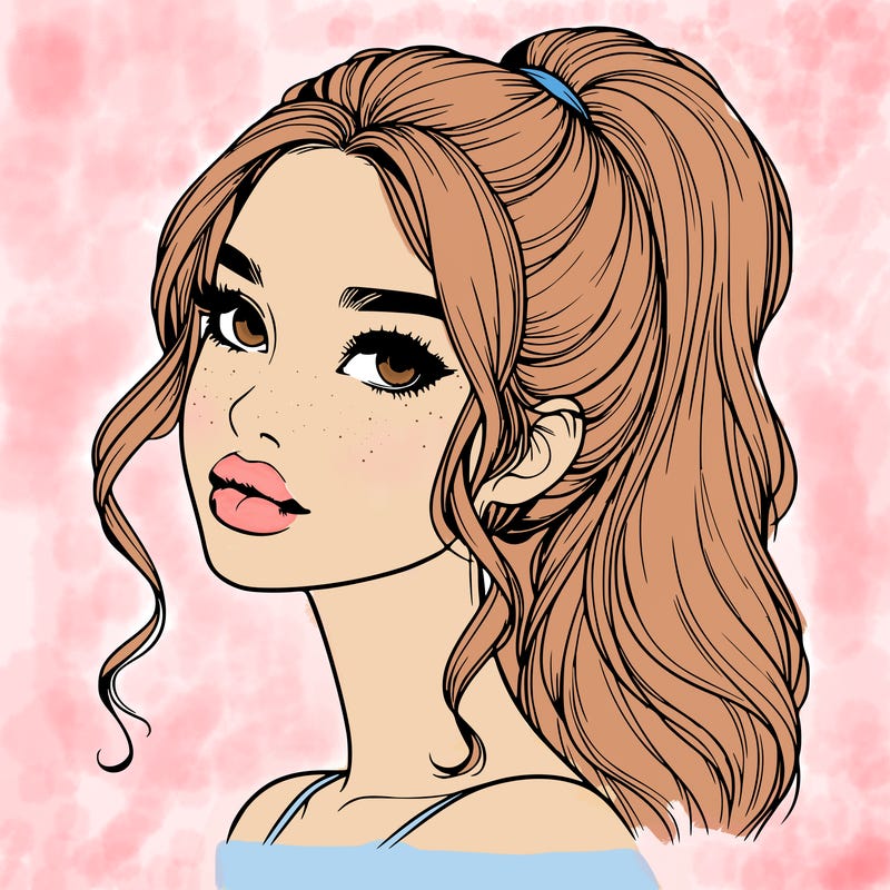 realistic girl with a ponytail on her hair and lips