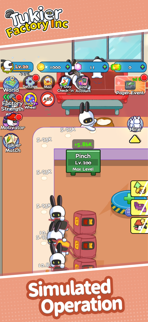 Tukier Factory Inc.-Idle Game - Cute bunny employees working in the Tukier Factory Inc idle business simulation