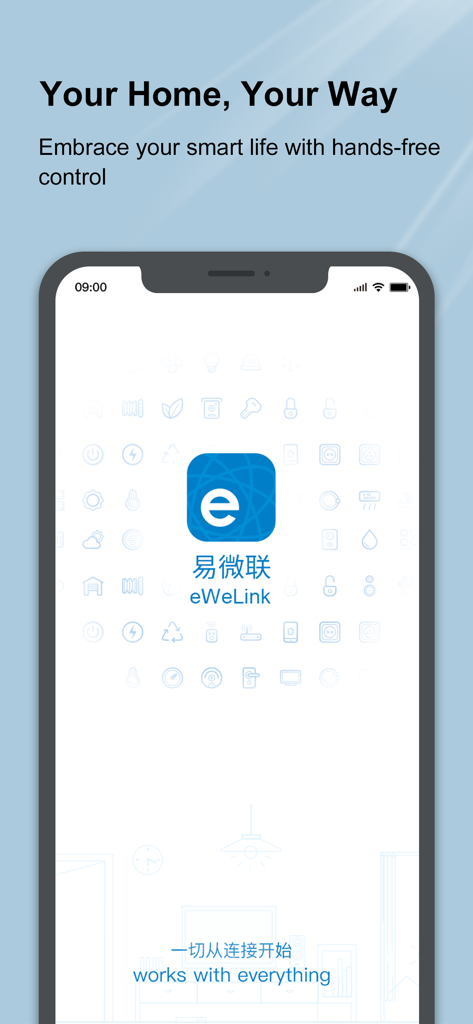 eWeLink - eWeLink app welcome screen with headline Your Home Your Way