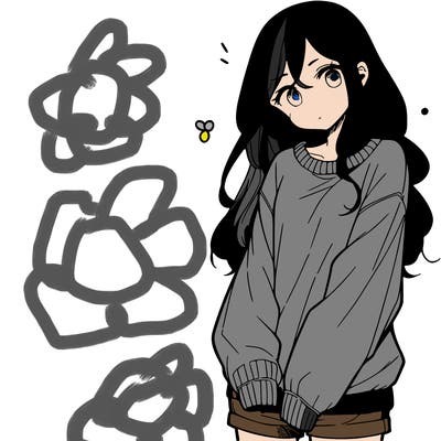 manga teen girl  in a sweater and baggy pants