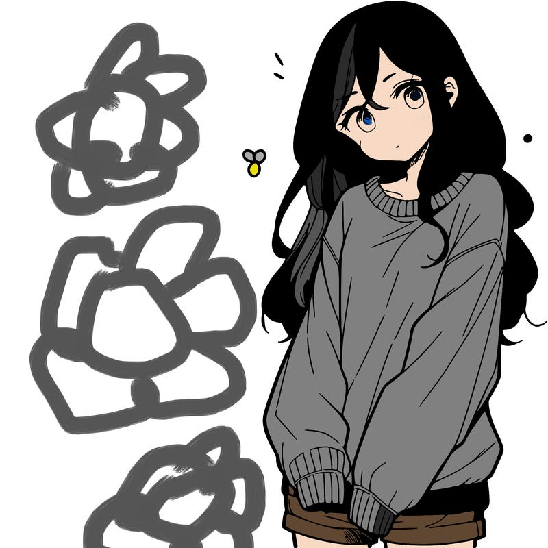 manga teen girl  in a sweater and baggy pants