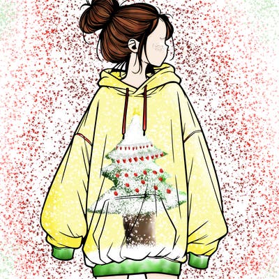 realistic girl with a oversized sweatshirt on and a bun