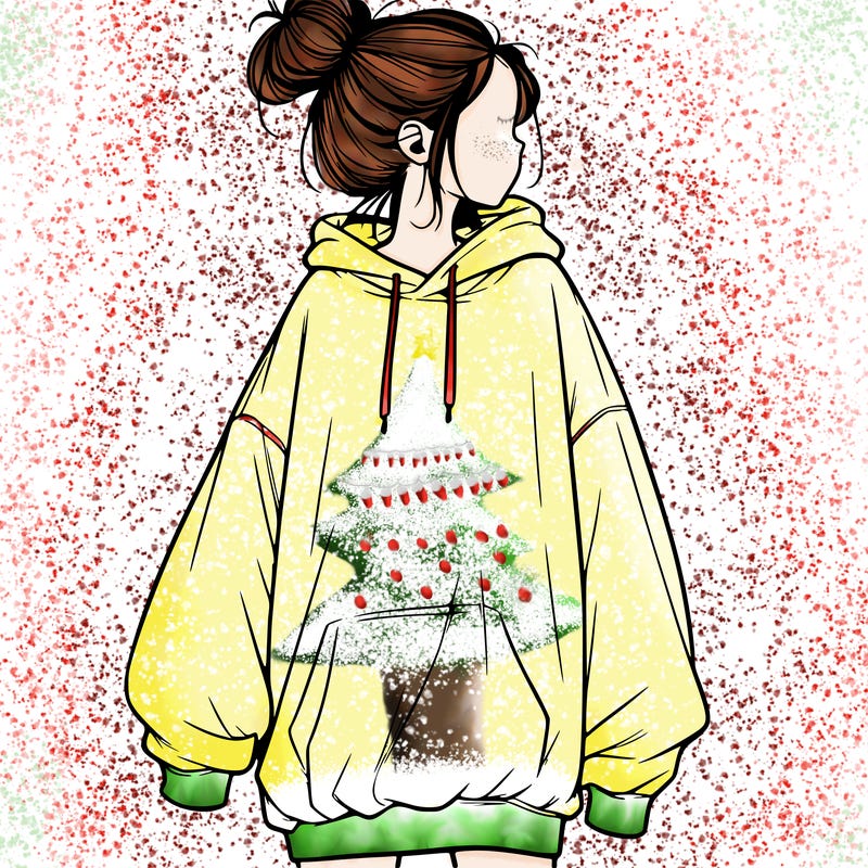 realistic girl with a oversized sweatshirt on and a bun