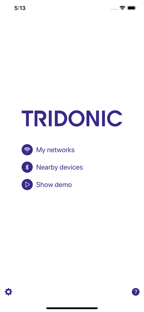 4remote BT - Pantalla de inicio de la aplicación Tridonic 4remote BT con opciones para mis redes, dispositivos cercanos y mostrar demostración