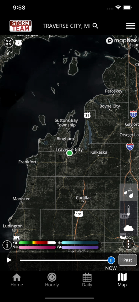Carte météo satellite de Traverse City sur l'application météo de l'équipe tempête UpNorthLive