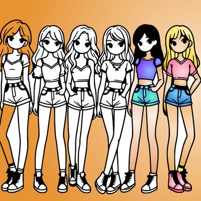 a group of girls wearing crop tops and shorts