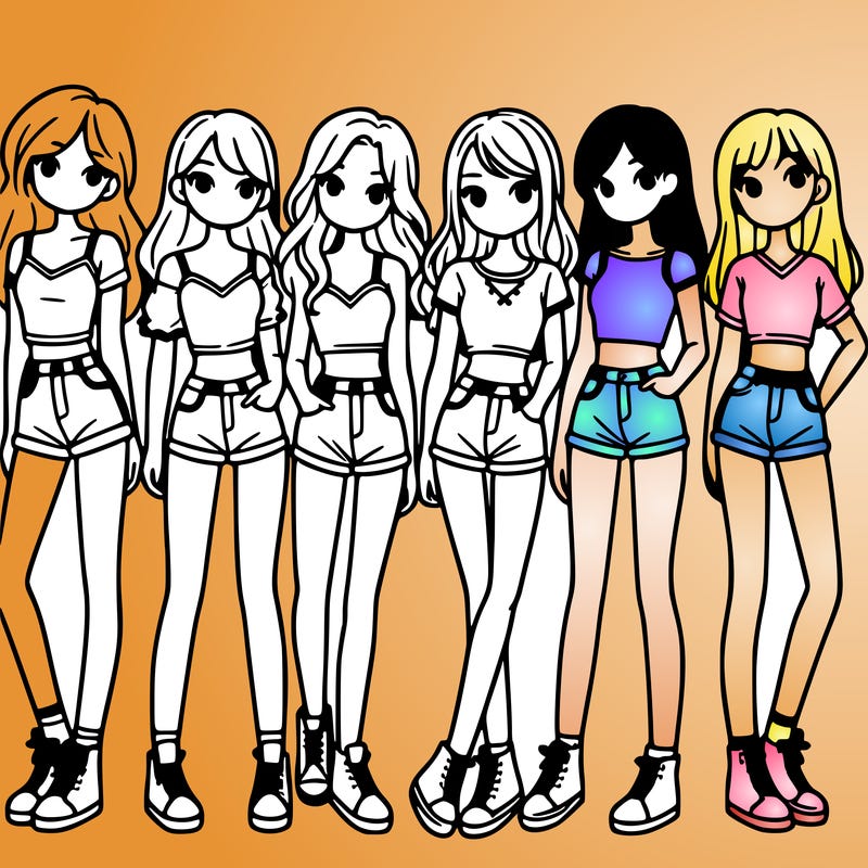 a group of girls wearing crop tops and shorts