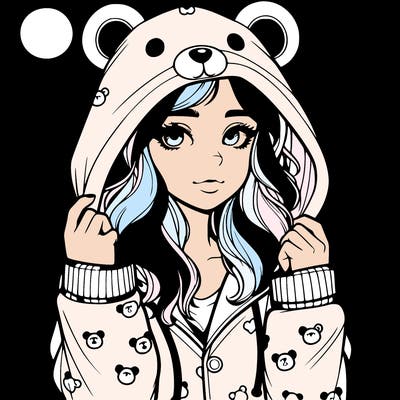 realistic girl in a animal pjs hoodie
