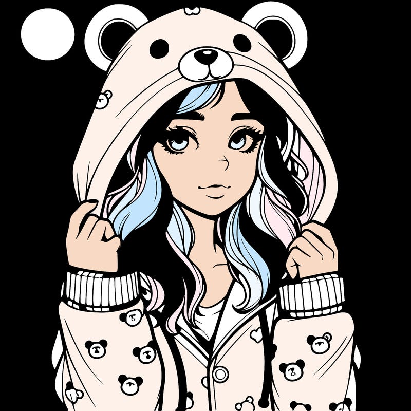 realistic girl in a animal pjs hoodie