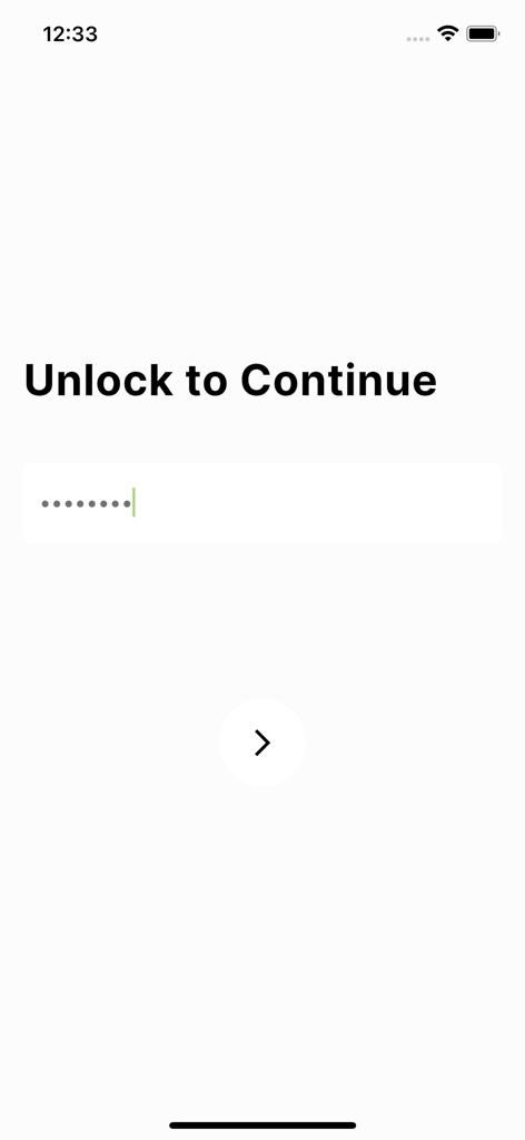 Pantalla de entrada de contraseña segura de Lifa App con texto 'Desbloquear para continuar' y botón de inicio de sesión