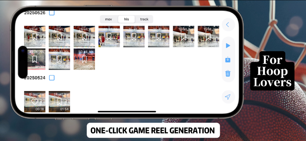 HighlightX - HighlightX app screen showing a gallery of automatically generated basketball game highlights and reels