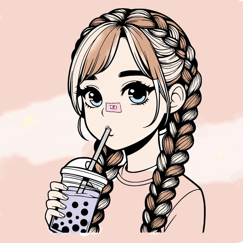 realistic girl with braided hair drinking boba