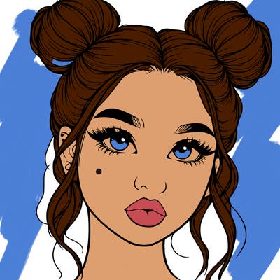realistic girl with two buns on her hair and lips