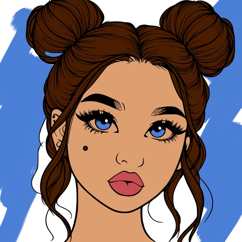 realistic girl with two buns on her hair and lips