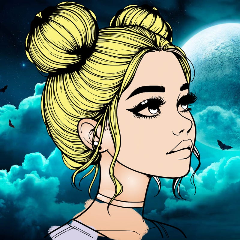 realistic girl with buns on the top of her head