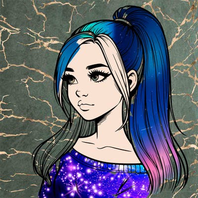 realistic girl with a high ponytail