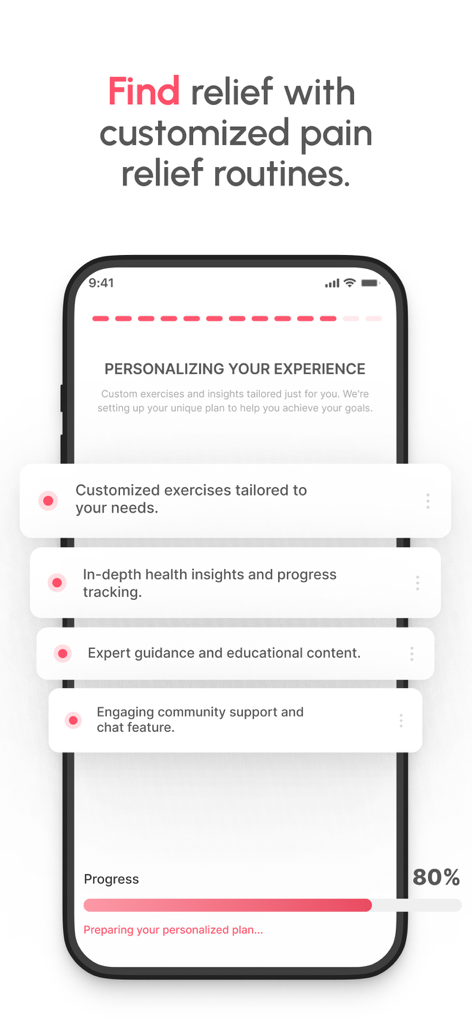 Pelvic Floor & Core Coach - Screen showing the personalization process of the Pelvic Floor and Core Coach app with a progress bar and key features listed