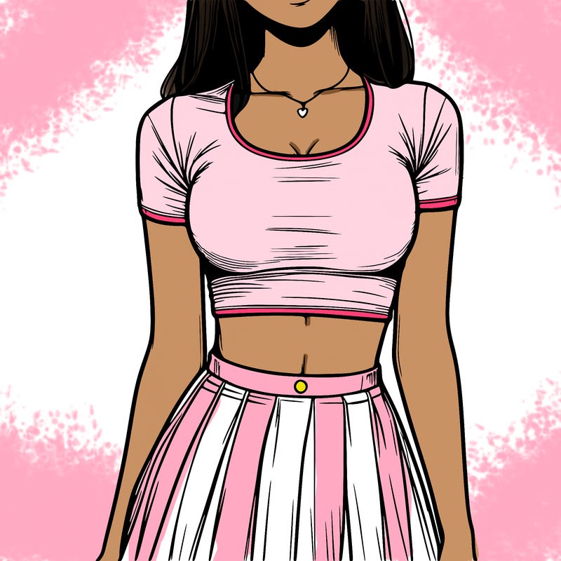 realistic girl wearing crop top and skirt