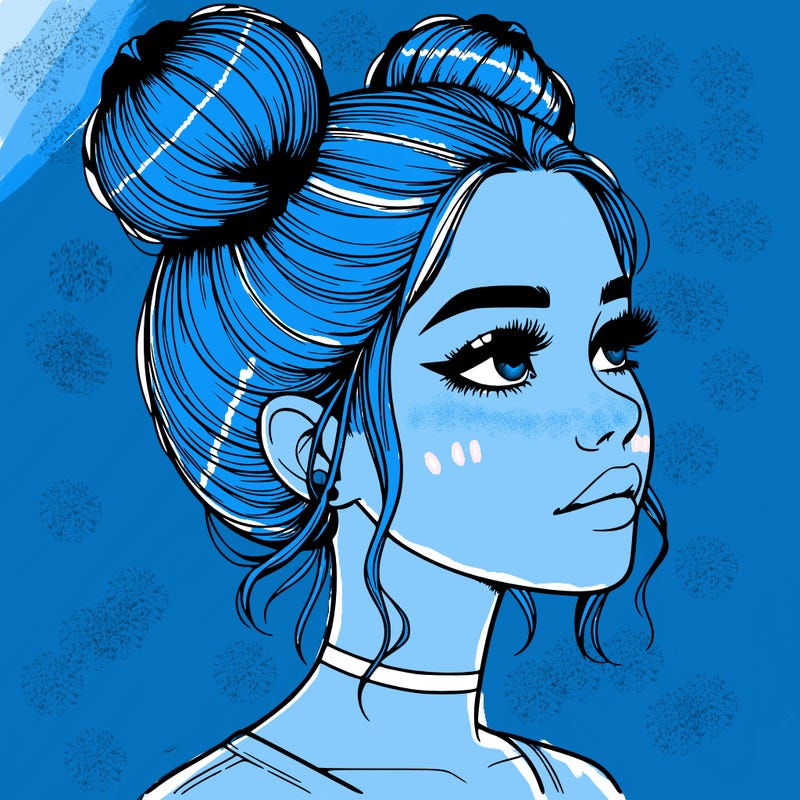 realistic girl with buns on the top of her head
