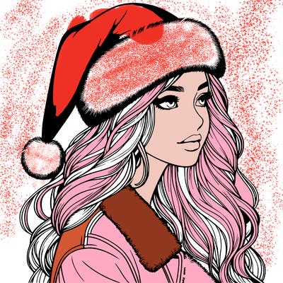 realistic girl in santa hat