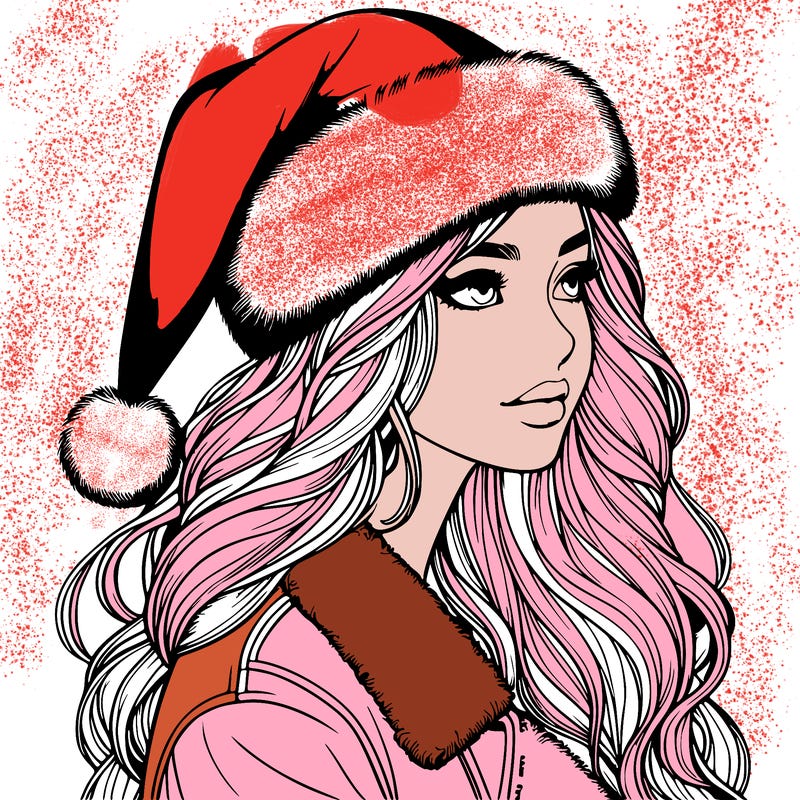 realistic girl in santa hat