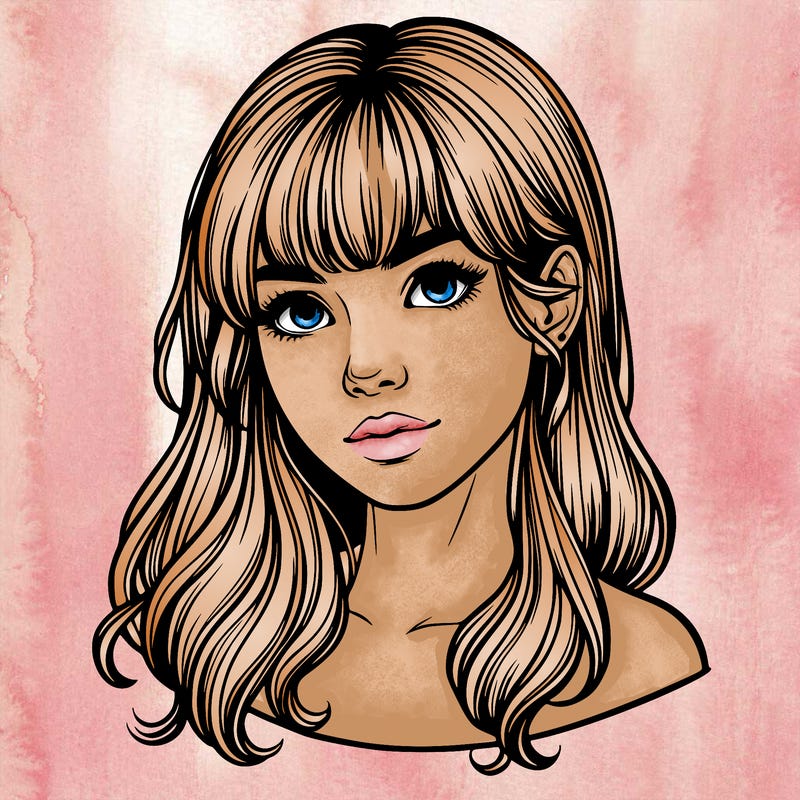 realistic young woman with bangs