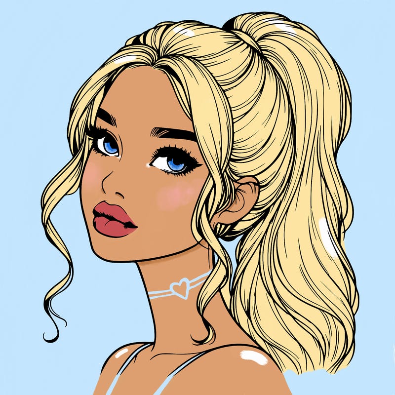 realistic girl with a ponytail on her hair and lips