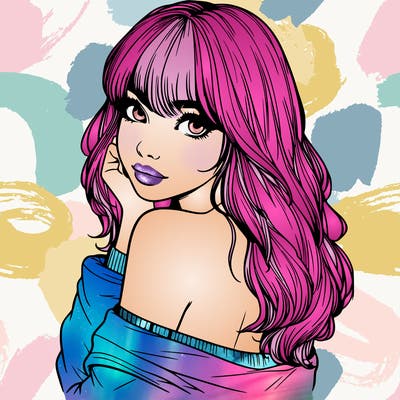 realistic girl with bangs looking over her shoulder