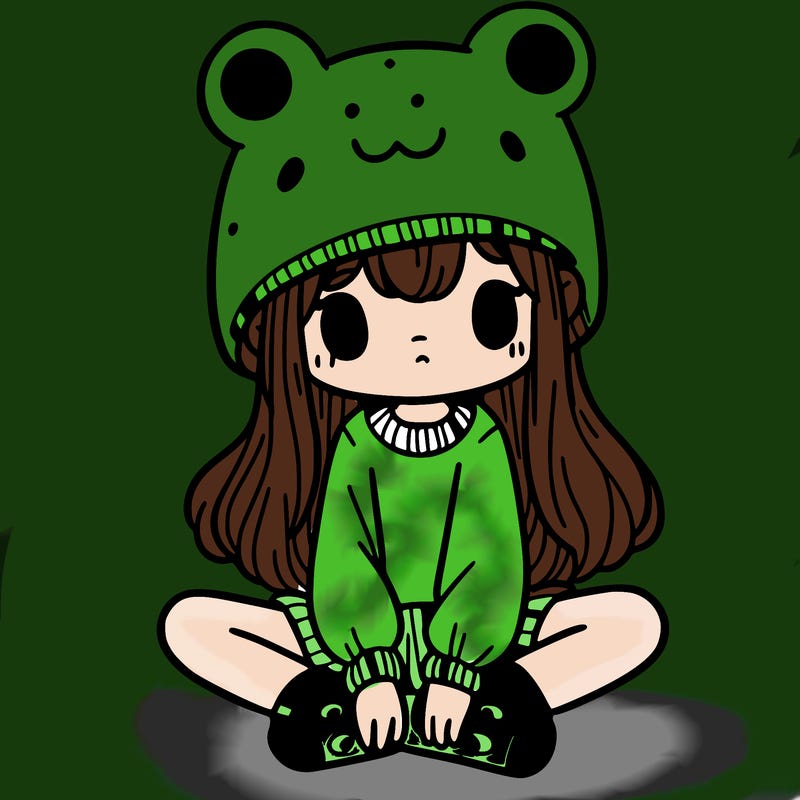 a girl wearing a frog hat and some frog socks