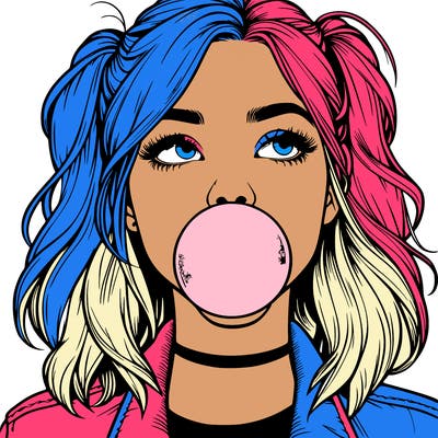 realististic girl blowing bubble -gum