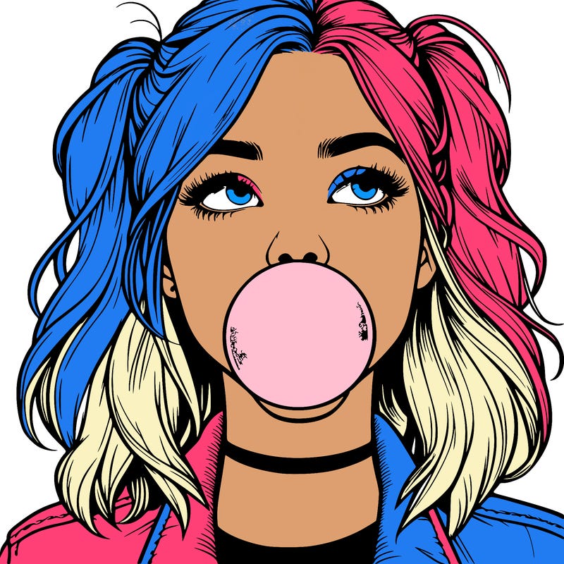 realististic girl blowing bubble -gum