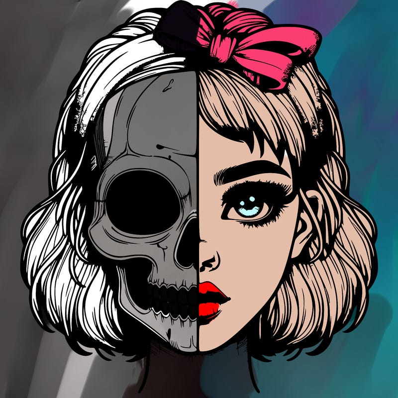 realistic girl with half skull mask