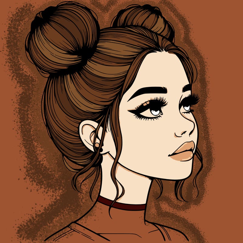 realistic girl with buns on the top of her head