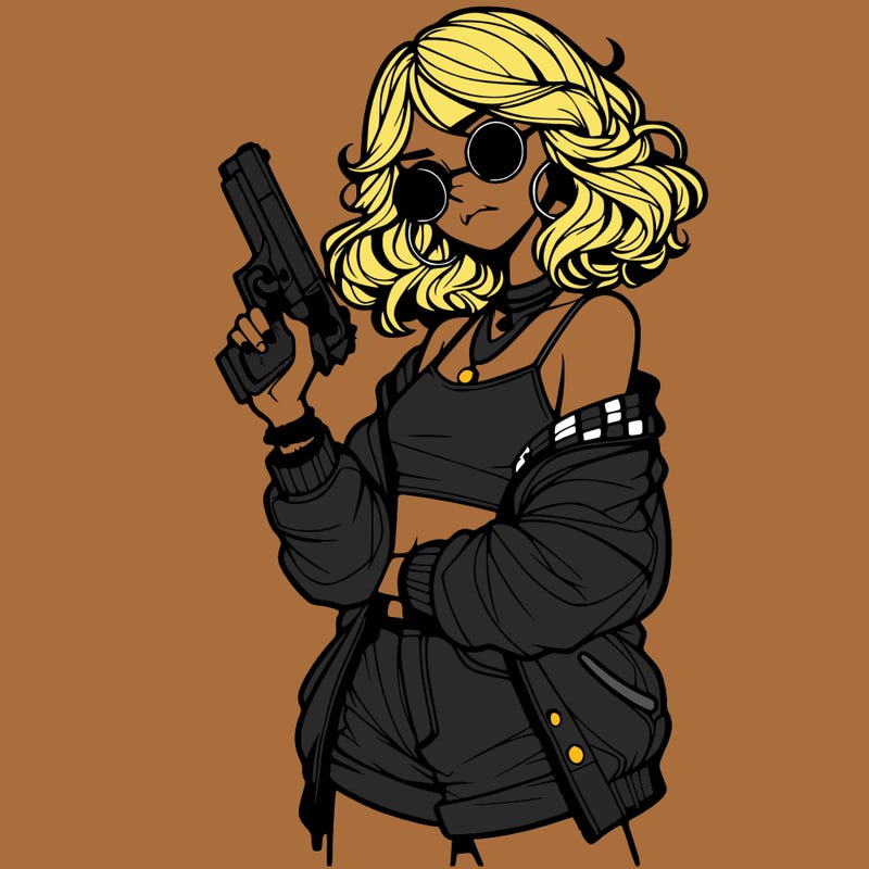 stylish teenage girl with gun