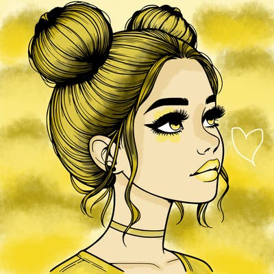 realistic girl with buns on the top of her head