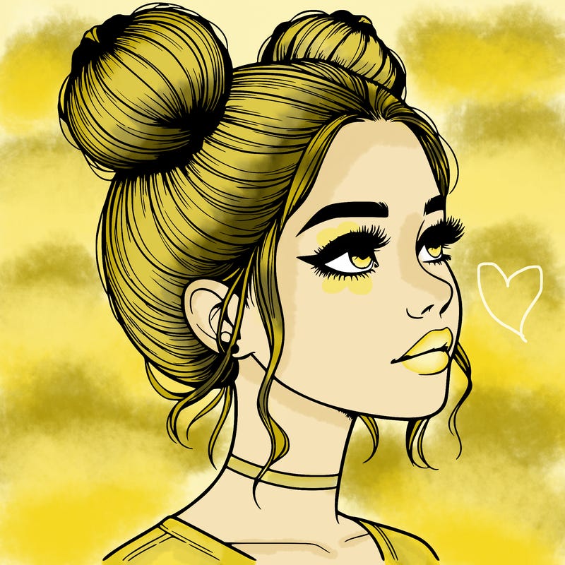 realistic girl with buns on the top of her head