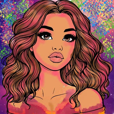 realistic girl with wavy hair and lips