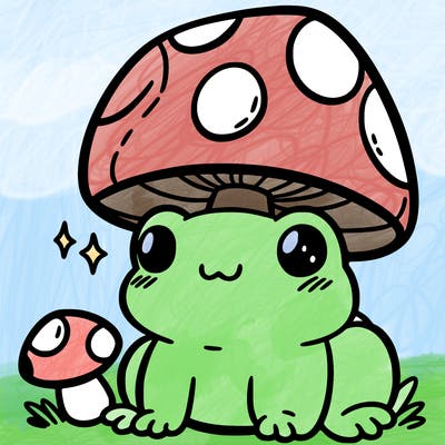 a cute frog with a mushroom hat