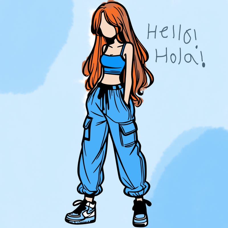 girl in baggy pants crop top and long hair