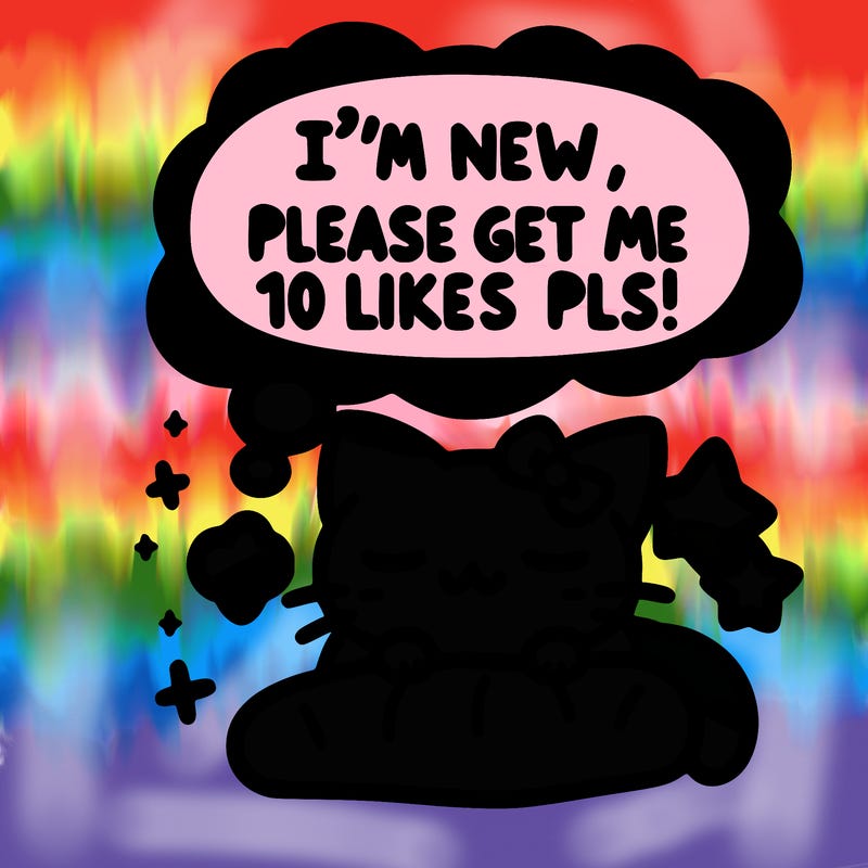 kitty taking a nap dream talking and saying "i'm new, please get me at least 10 likes pls!!"