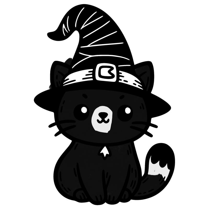magic cat with a witches hat