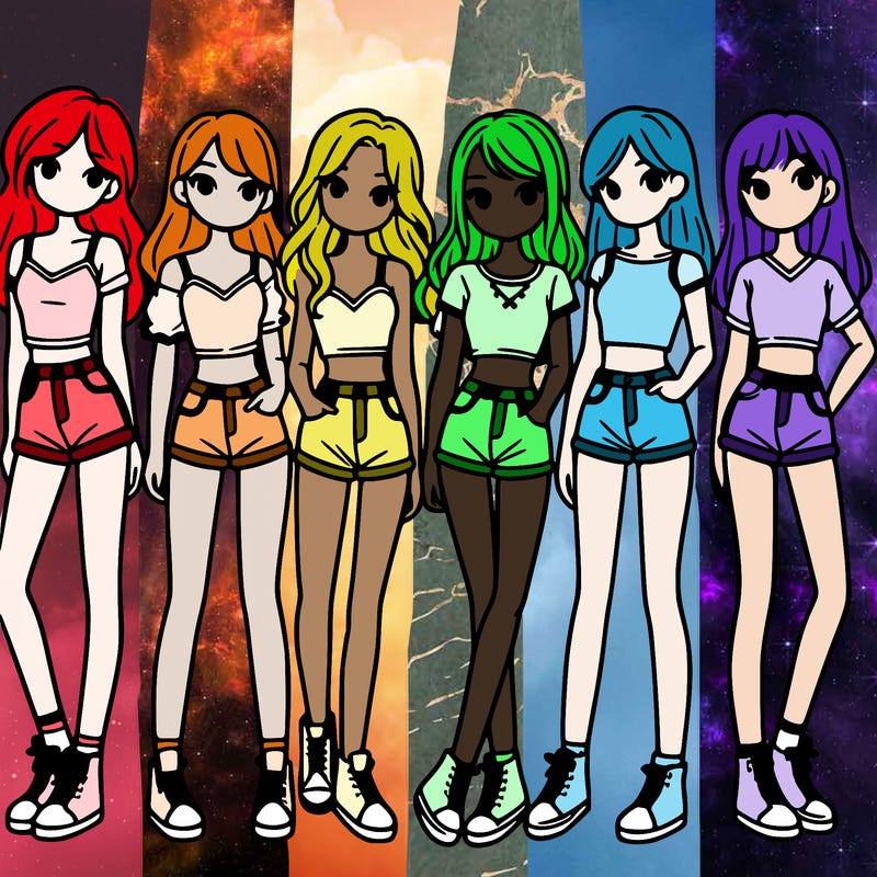 a group of girls wearing crop tops and shorts