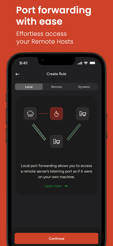 Terminal - SFTP & SSH Client - Port forwarding rule creation screen in Terminal SSH client