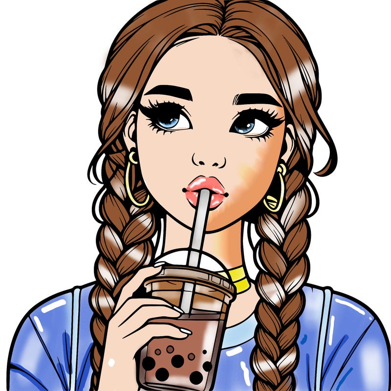 realistic girl with braided hair drinking boba