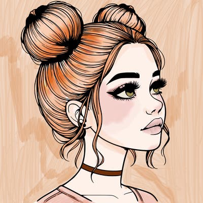 realistic girl with buns on the top of her head
