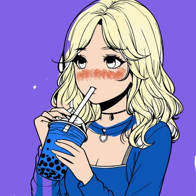 realistic girl drinking boba tea