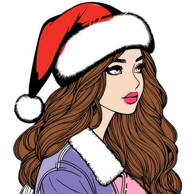 realistic girl in santa hat