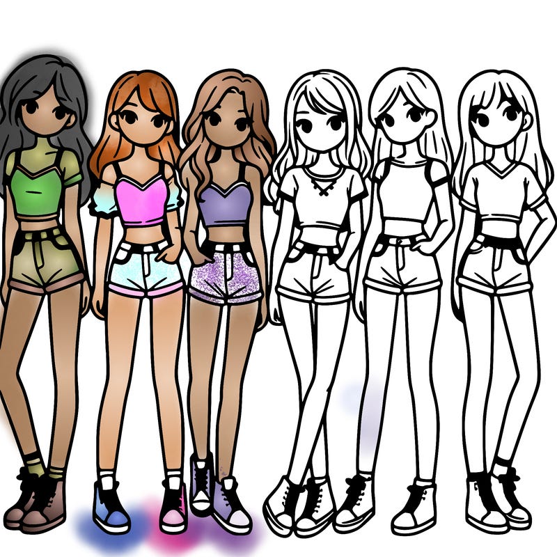 a group of girls wearing crop tops and shorts