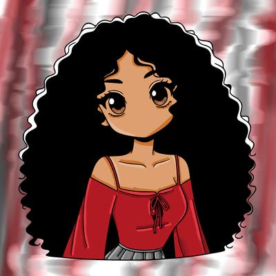 a black anime girl with long afro hair