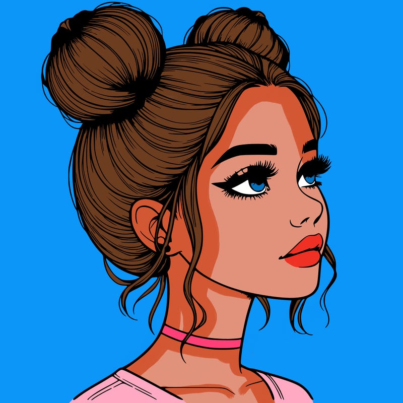 realistic girl with buns on the top of her head